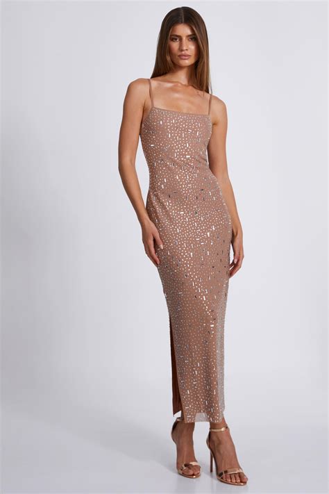 nude embellished dress|Sparkle And Shine Embellished Midi Dress